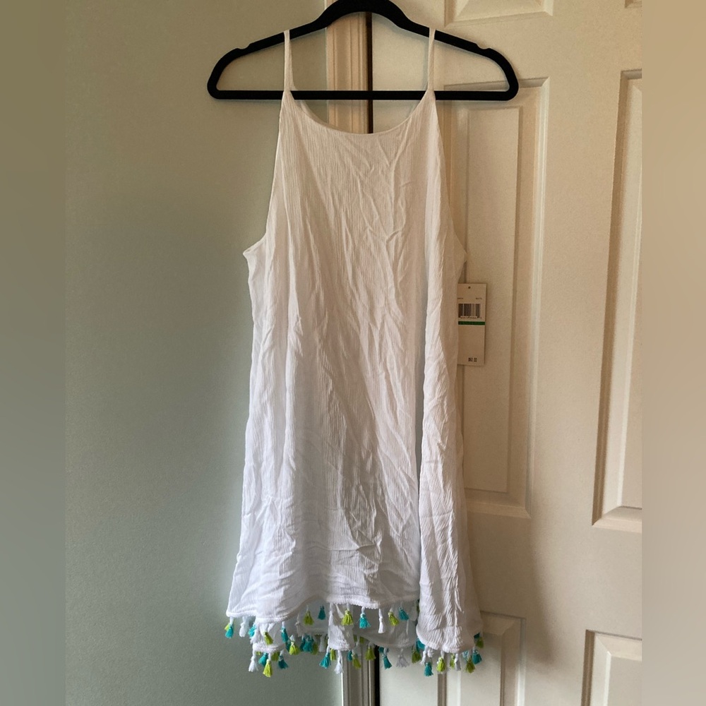 Nina Leonard White dress with tassels